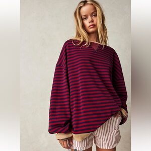 Free People Classic Striped Oversized Crewneck
